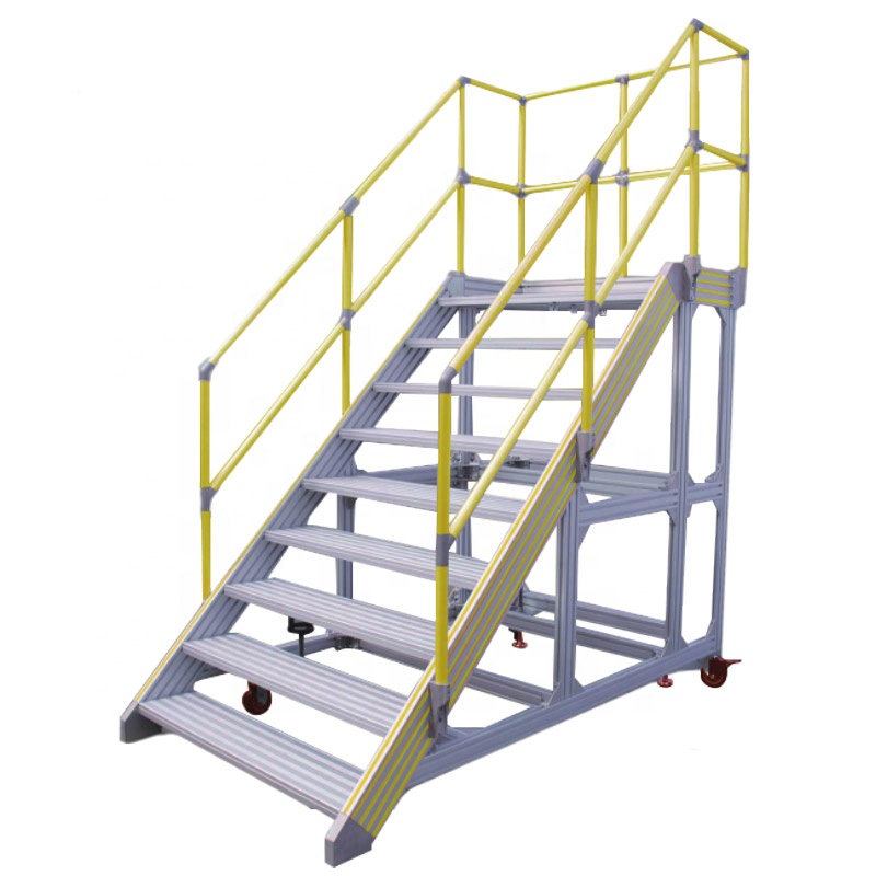 Customized movable machine maintenance step stair aluminum extrusion work platform ladder with safety rail